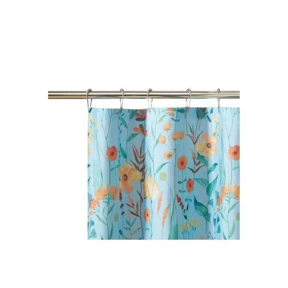 Wildflowers Fabric Shower Curtain Yellow Orange Poppies Blue Floral Bath Gift